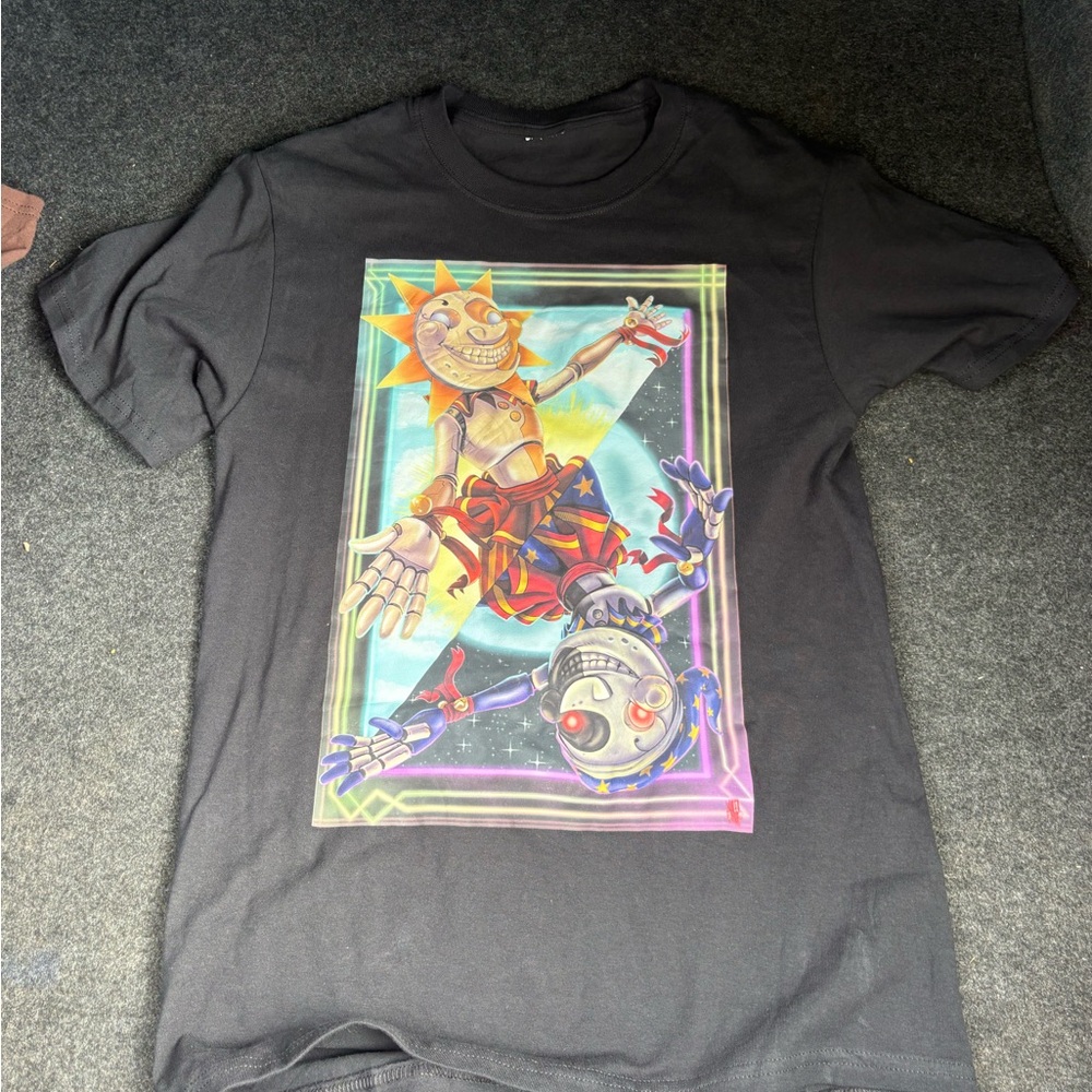 Black Graphic T-Shirt with Colorful Robot Design
